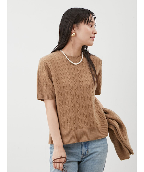 セットアップ対応】カシミヤタッチケーブルニットプルオーバー