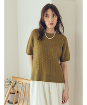 【セットアップ対応】カシミヤタッチケーブルニットプルオーバー