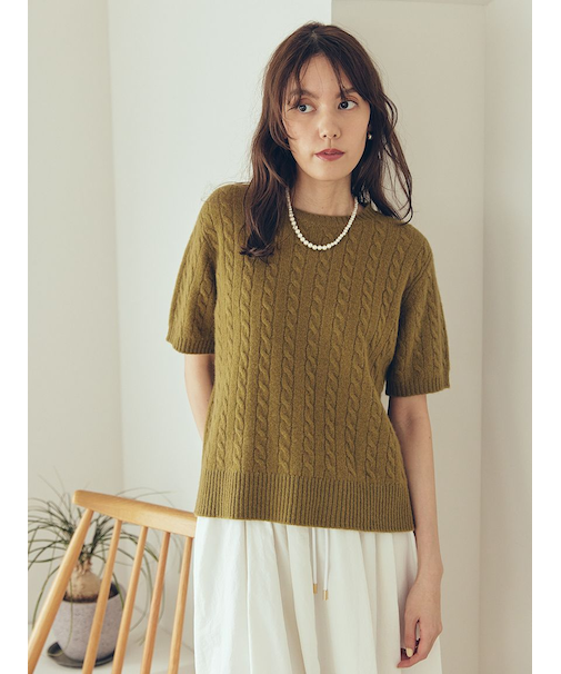 【セットアップ対応】カシミヤタッチケーブルニットプルオーバー