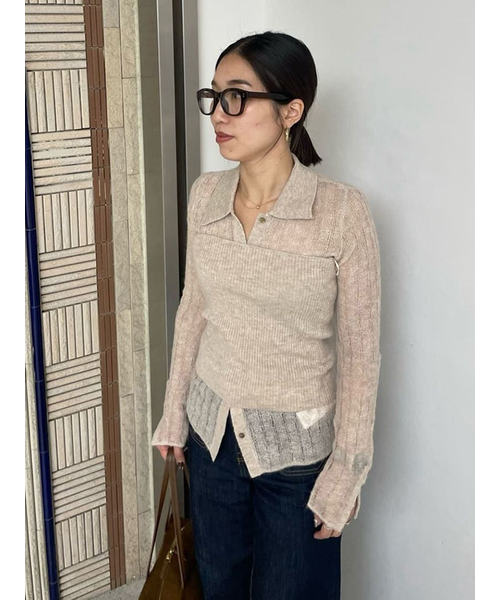 MilaOwen ポロ襟ワイドリブベアSETモヘアニット セットアイテム】ポロ襟ワイドリブベアSETモヘアニット｜ミラ