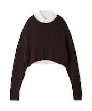 【セットアイテム】シャツレイヤードケーブル短丈ニット