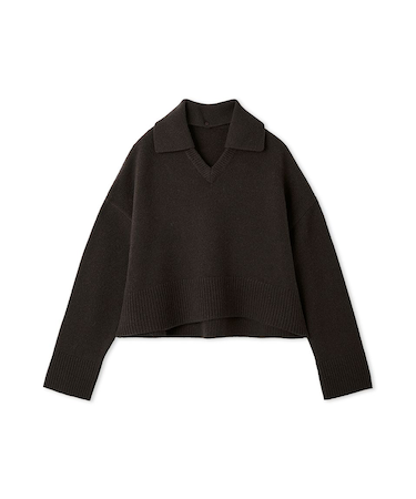 ウールカシミヤ衿付きVネックニット