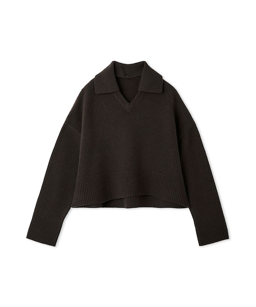 ウールカシミヤ衿付きVネックニット
