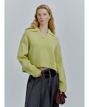 ウールカシミヤ衿付きVネックニット