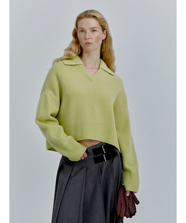 ウールカシミヤ衿付きVネックニット