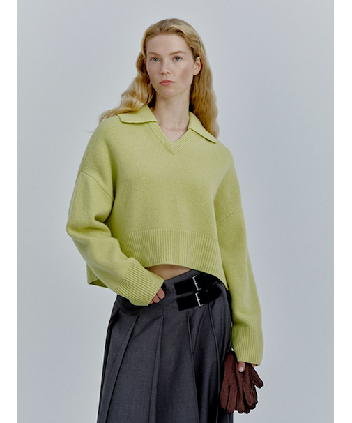 ウールカシミヤ衿付きVネックニット