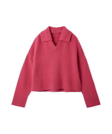 ウールカシミヤ衿付きVネックニット