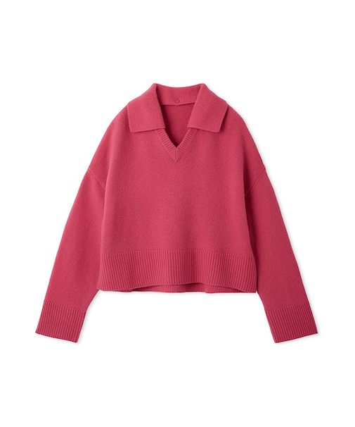 ウールカシミヤ衿付きVネックニット
