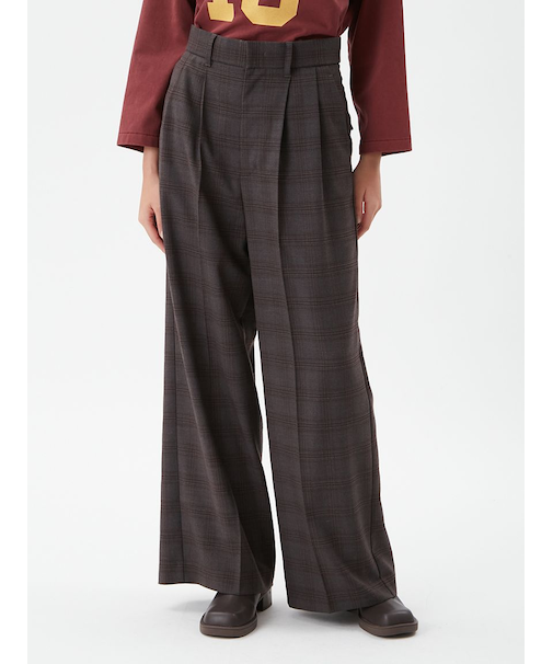 チェックパターン2タックワイドパンツ