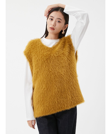 クルーネックシャギーニットカーディガン