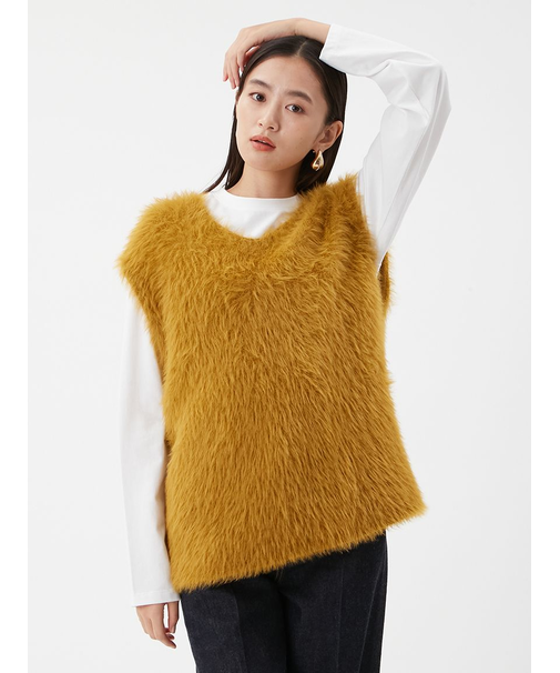 クルーネックシャギーニットカーディガン