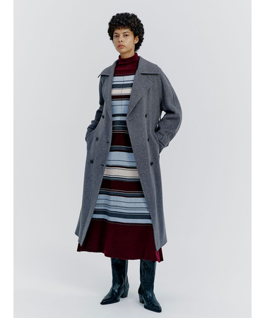 タートルネックリブニットフレアワンピース