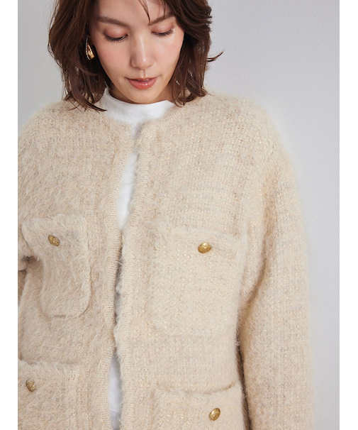 金釦ラメシャギーツイードニットジャケット