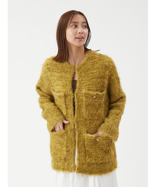 金釦ラメシャギーツイードニットジャケット