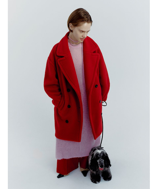 タイ付きアルパカ混シアーニットフレアワンピース