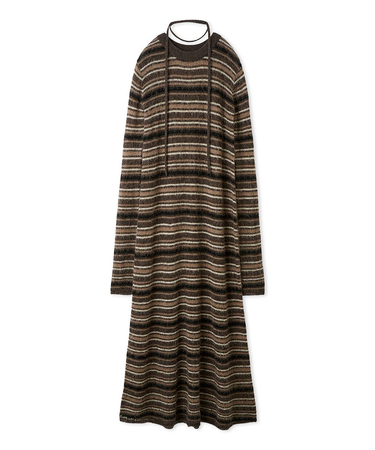 タイ付きアルパカ混シアーニットフレアワンピース