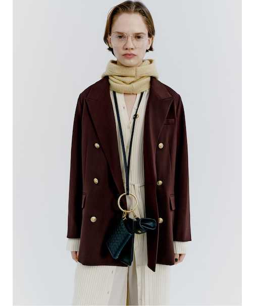 金釦ダブルブレストロングブレザー