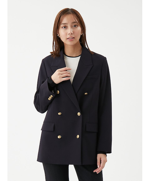 金釦ダブルブレストロングブレザー