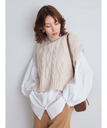 【セットアイテム】ケーブルベストシャツレイヤードSET