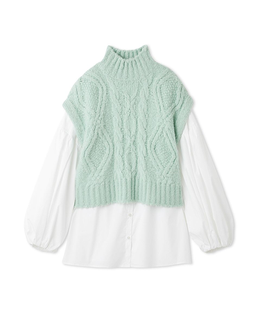 【セットアイテム】ケーブルベストシャツレイヤードSET