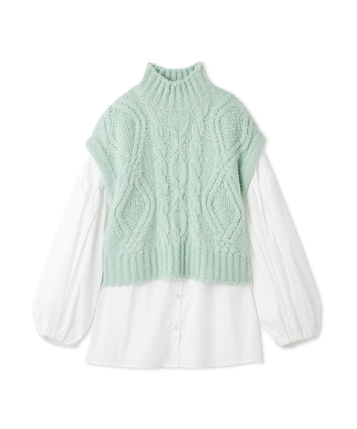 【セットアイテム】ケーブルベストシャツレイヤードSET