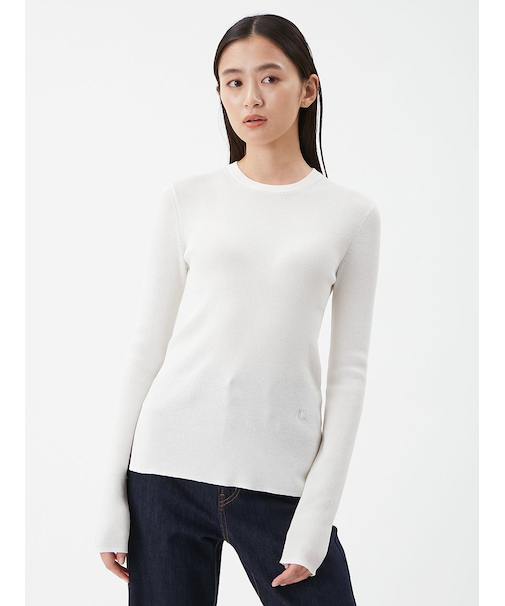 シアーラメクルーネックリブニット