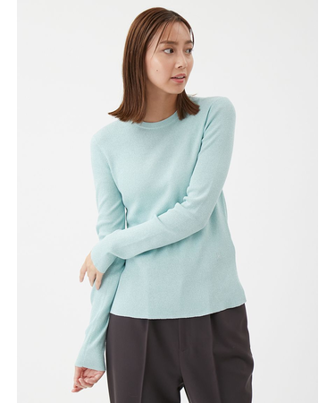 シアーラメクルーネックリブニット