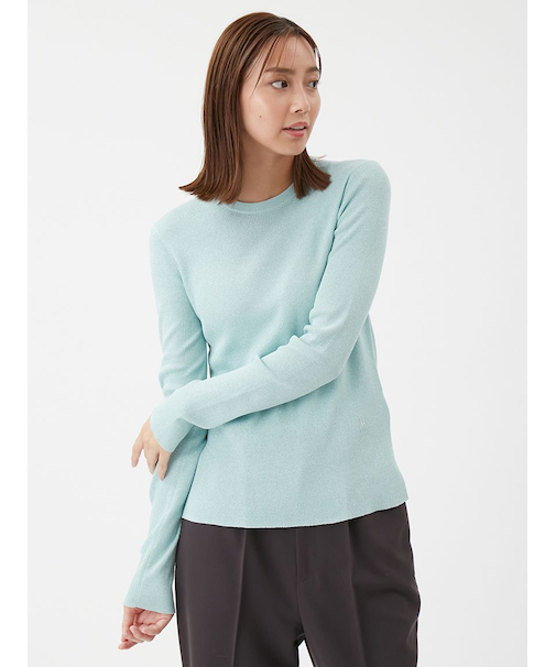 シアーラメクルーネックリブニット