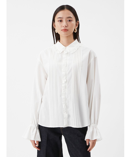 フリルカラーパフスリーブブラウス