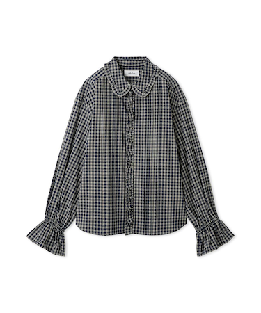 フリルカラーパフスリーブブラウス