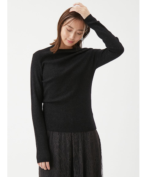 モヘヤ混ラメリブニットプルオーバー