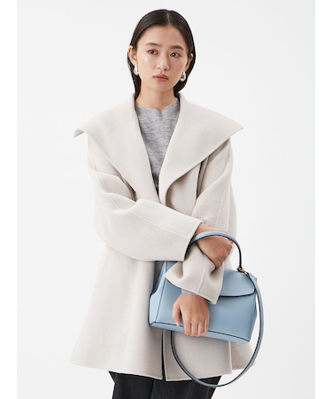 共ベルト付きビックカラーミディ丈コート