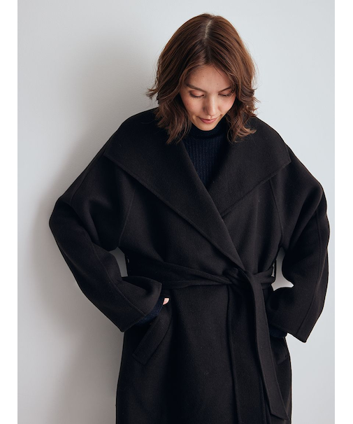 共ベルト付きビックカラーミディ丈コート