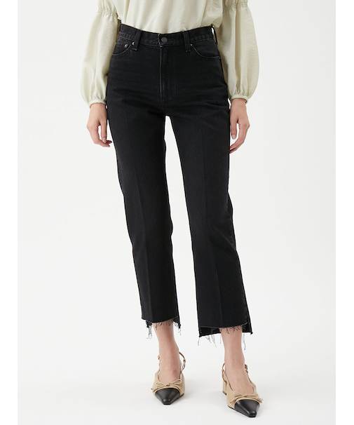 センタープレス裾段差デニムパンツ