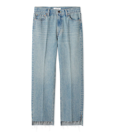 センタープレス裾段差デニムパンツ