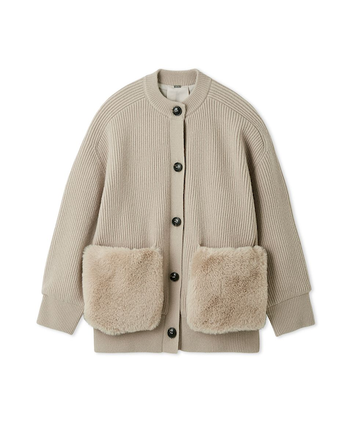 2WAYファーポケットMIXヤーンカーディガン