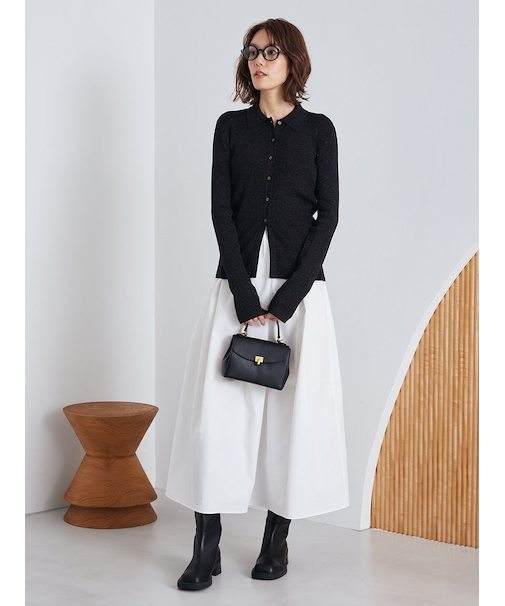 【セットアイテム】ポロ衿ニットタックフレアスカートコーデSET