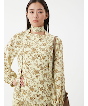 リボン付きフラワープリントブラウス