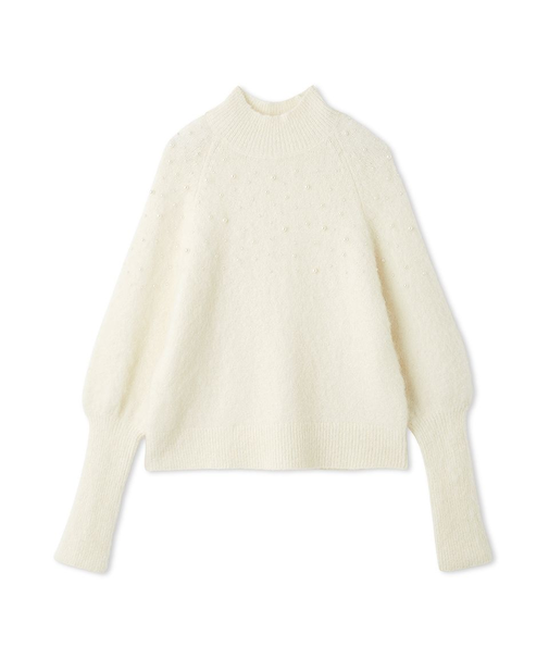 フォルムスリーブパールデザインニット