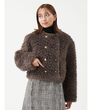 金釦フェイクファー短丈ジャケット