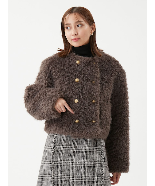 金釦フェイクファー短丈ジャケット