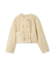 金釦フェイクファー短丈ジャケット