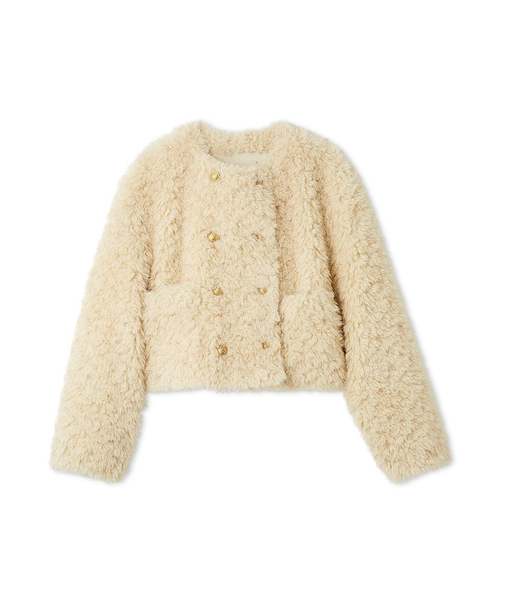 金釦フェイクファー短丈ジャケット