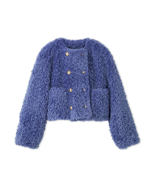 金釦フェイクファー短丈ジャケット