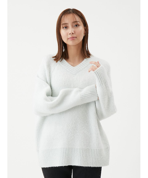 スパンコールVネックシャギーニット