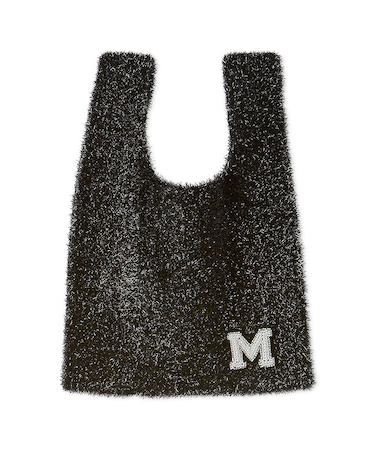 ビーズバッチ付きラメニットトートバッグ