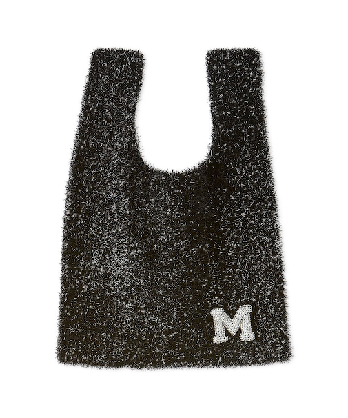 ビーズバッチ付きラメニットトートバッグ