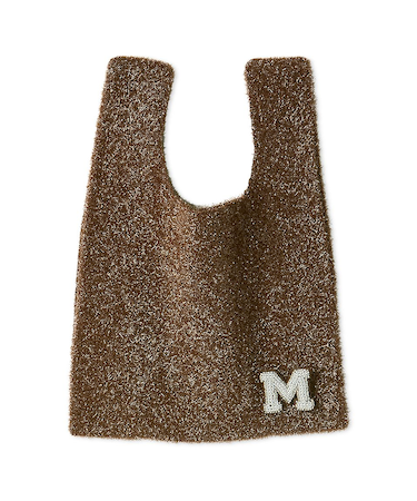 ビーズバッチ付きラメニットトートバッグ