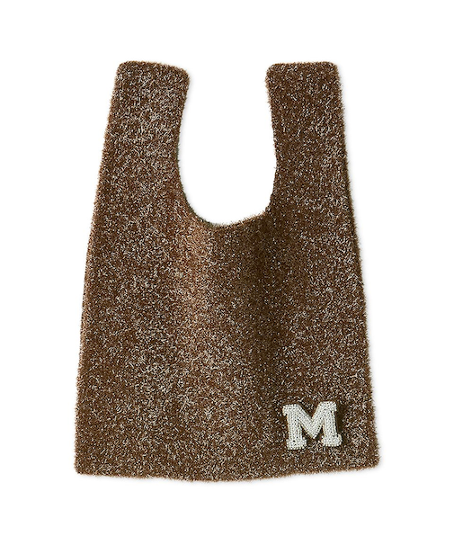 ビーズバッチ付きラメニットトートバッグ