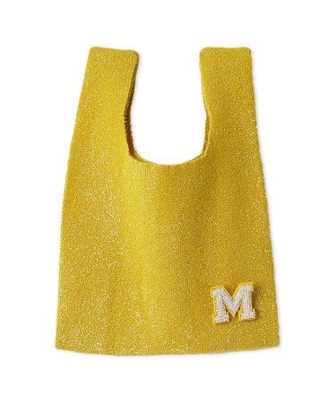 ビーズバッチ付きラメニットトートバッグ